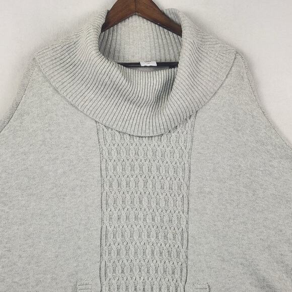 CAbi Cable Knit Poncho Sweater Women Small Gray Cowl Neck Pockets Style 5309 - Picture 6 of 15